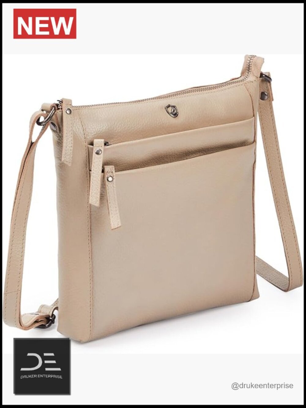 Genuine Leather Crossbody Bag Small Multi-Zip Travel Sling Handbag
